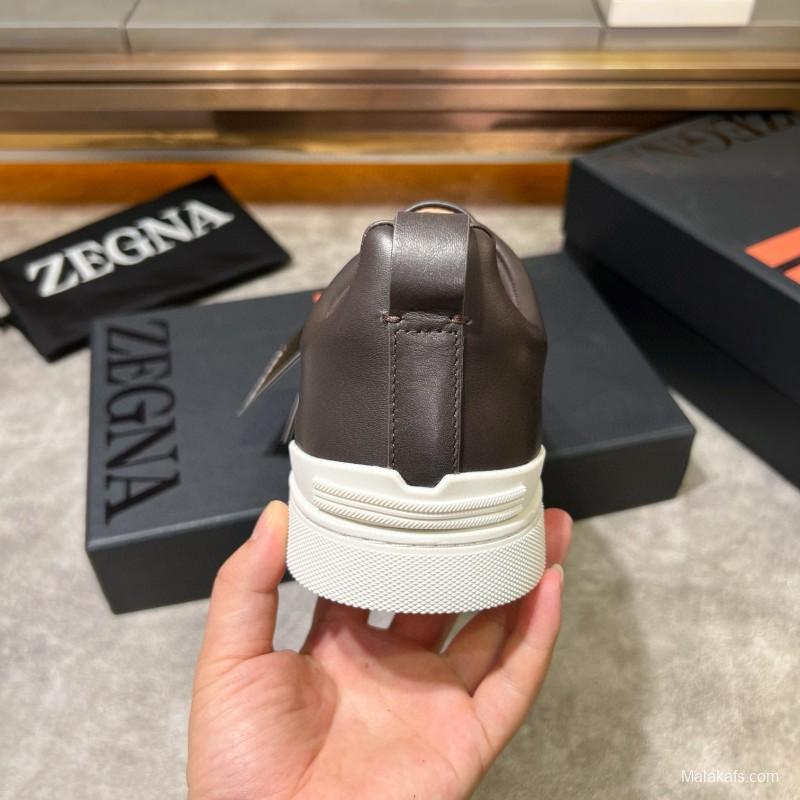 2024 Men Ermenegildo Zegna Brown Calfskin Leather Sneakers LY00000