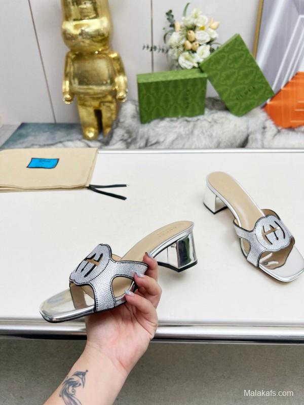 2025 Women Gucci Silver Leather Slippers MJ00190