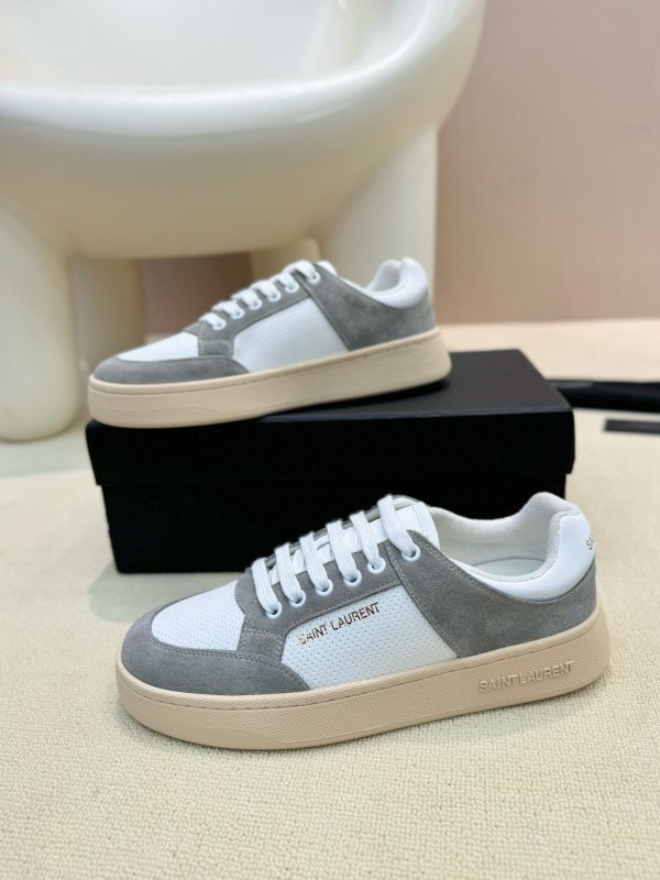 2024 Unisex Yves Saint Laurent White Grey Suede Leather Mesh Sneaker MJ00350