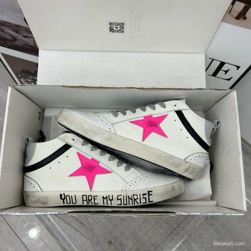 2024 Unisex GGDB White Pink Leather High Top Sneakers MJ00300