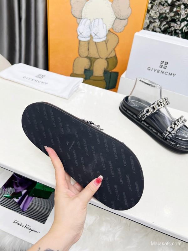 2025 Women Givenchy Black Transparent PVC Chain Sandals LY00250