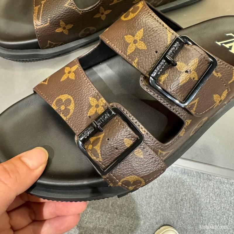 2024 Men Louis Vuitton Brown Leather Slippers MJ00210
