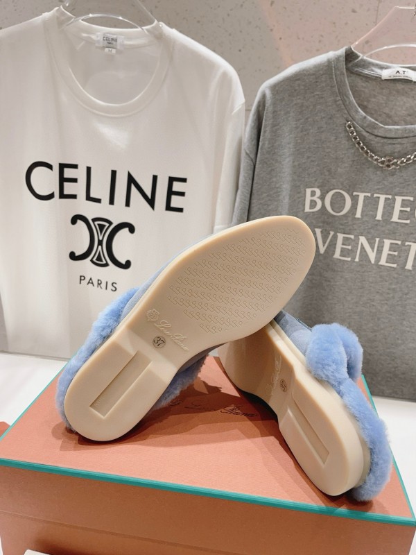 2024 LP Light Blue Suede Shearling Slippers