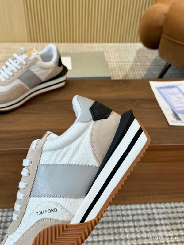 2025 Unisex TOM FORD Beige White Black Leather Suede Sneakers LY00360(F)/LY00370(M)