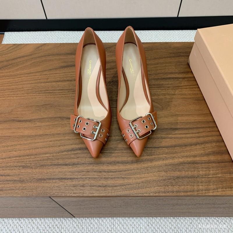 2025 Women Gianvito Rossi Brown Leather Heels KFY00300