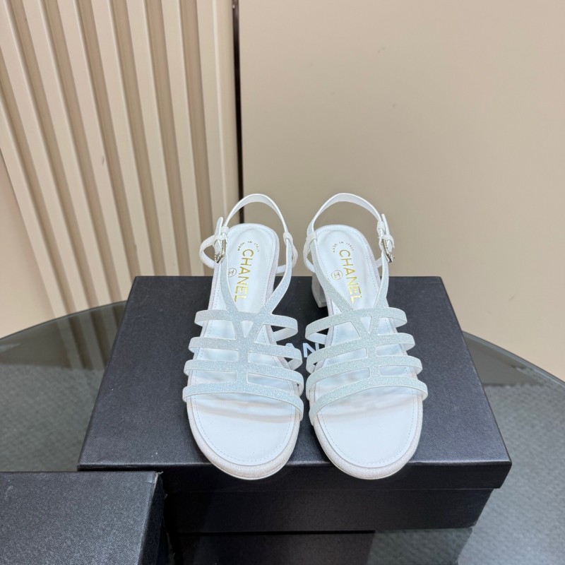 2025 Women Chanel White Suede Sandal KFY00290