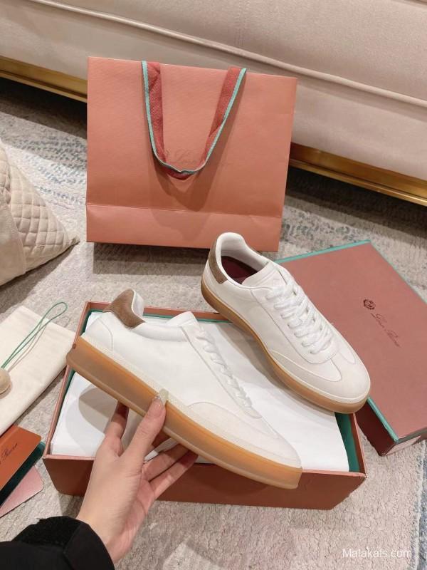 2025 Women LP White Brown Leather Sneakers LY00320(F)