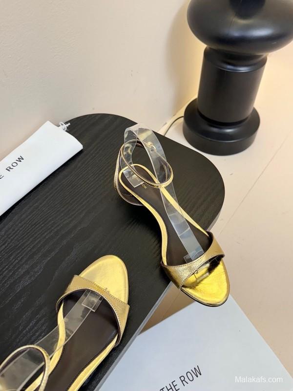 2025 Women The Row Gold Leather Sandals
