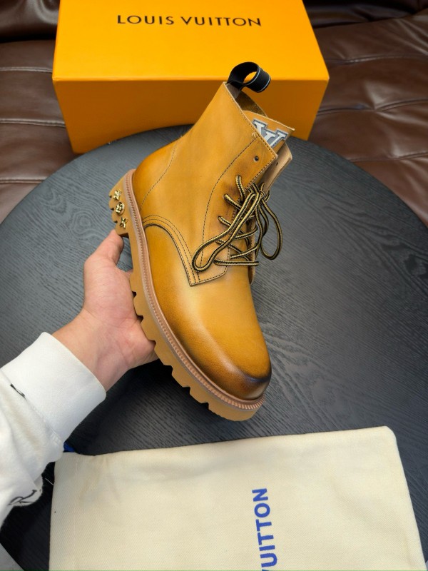 2024 Men Louis Vuitton Brown Leather Boots MJ00440