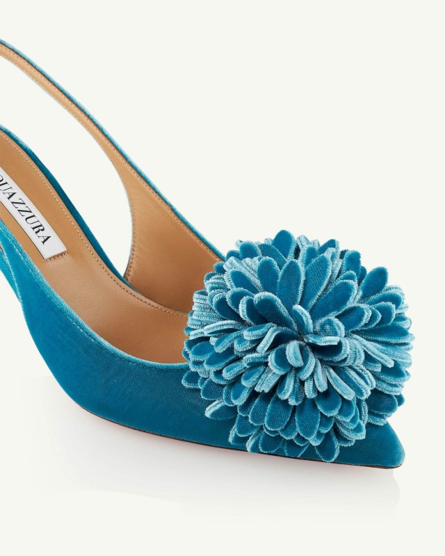 2025 Women Aquazzura Lake Blue Velvet Slingback Pumps