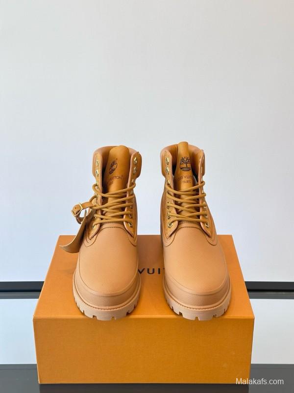 2024 Men Louis Vuitton Brown Leather Waterproof Work Boots MJ00390