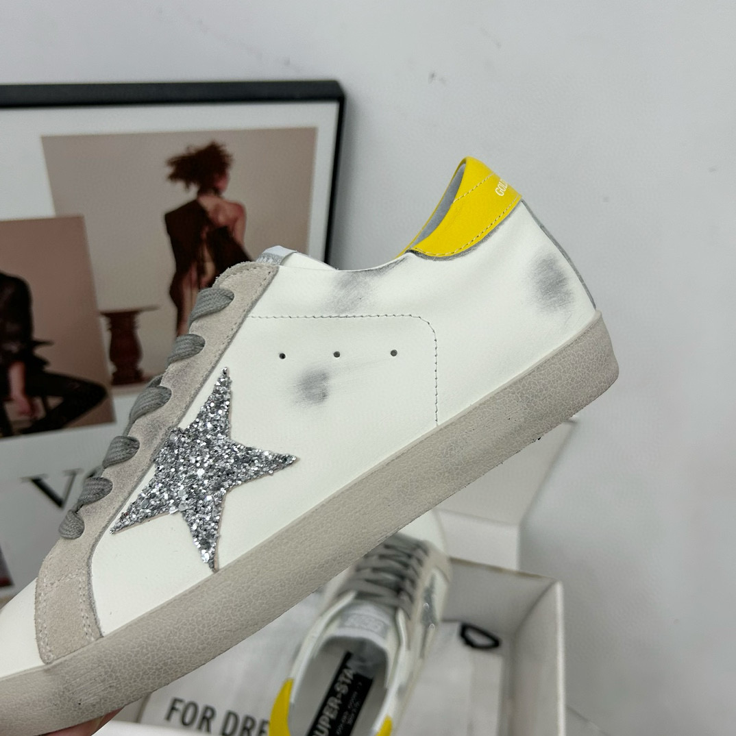 2025 Women GGDB White Grey Silver Glitter Yellow Leather Suede Sneakers