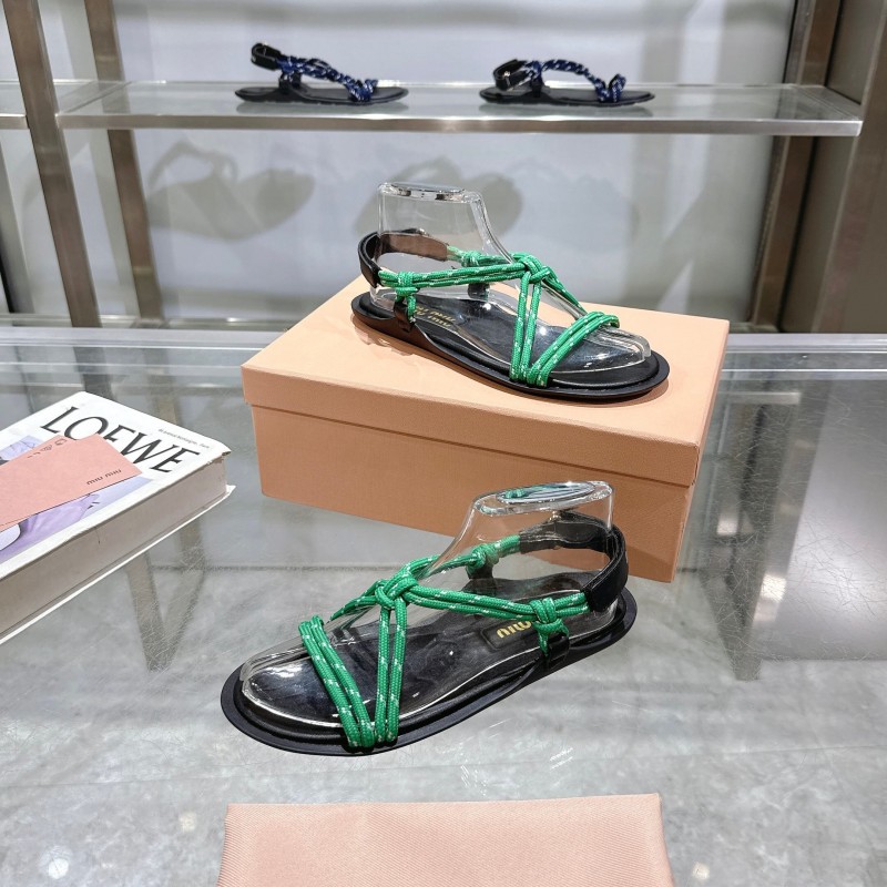 2025 Women Miu Miu Green Black Rope Leather Sandals