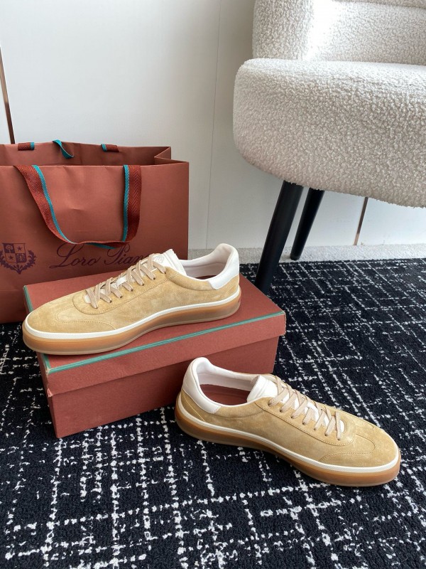 2024 Unisex Loro Piana Beige White Leather Suede Casual Shoes MJ00320