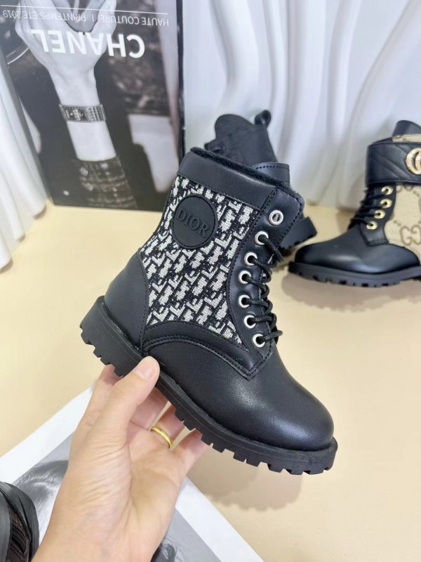 2024 Kids Gucci Brown Black Canvas Leather Boots