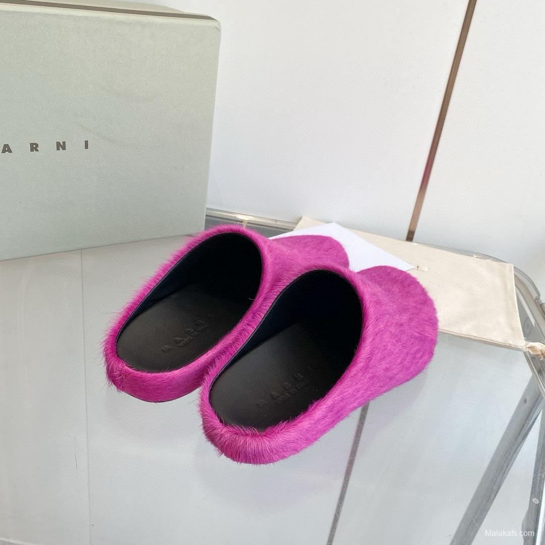 2024 Unisex Marni Pink Calf Hair Leather Mules MJ00320+20