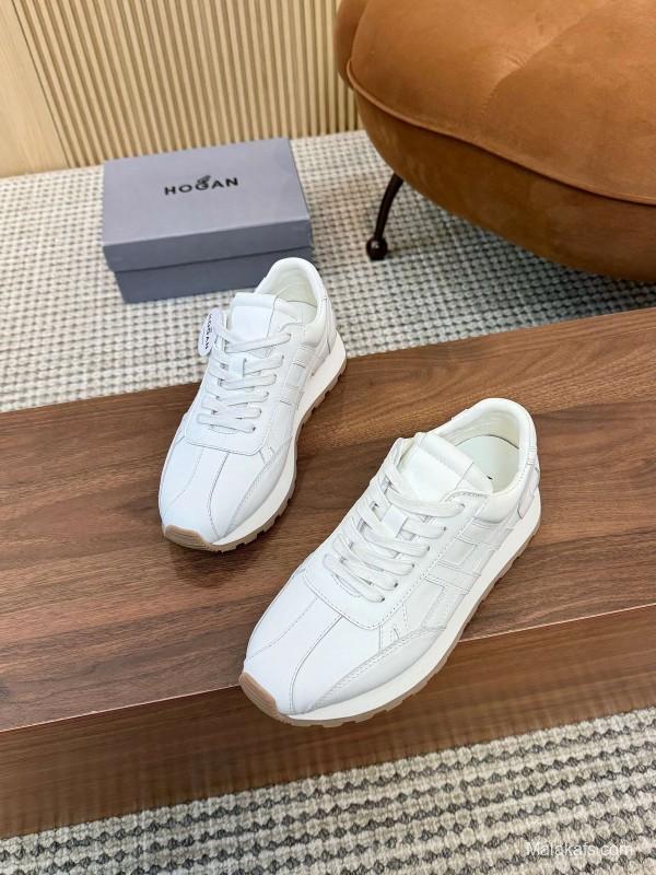 2025 Unisex HOGAN White Leather Suede Sneakers H671