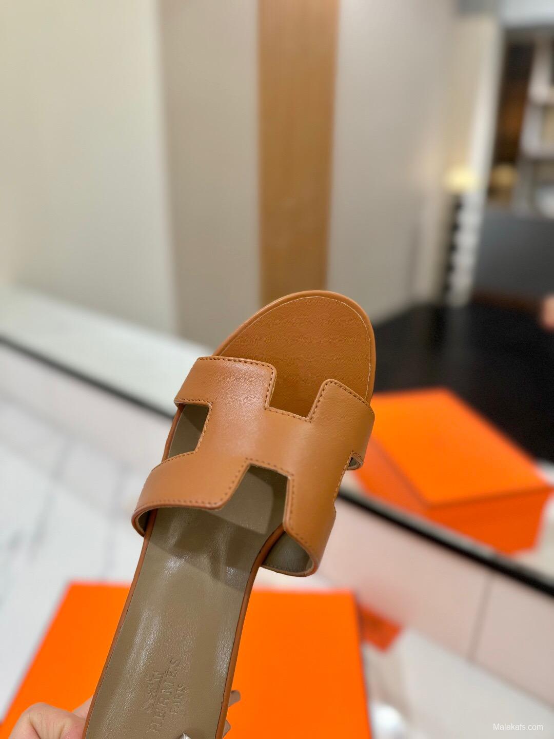 2025 Women Hermès Brown Leather Sandals