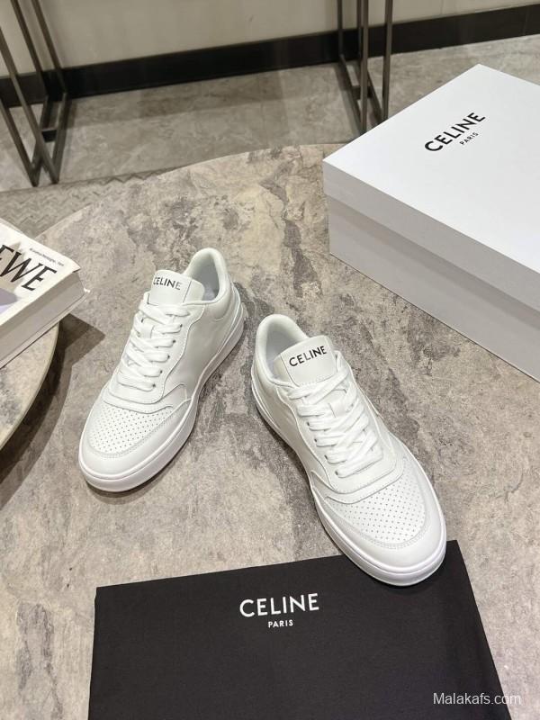 2025 Women Celine White Leather Casual Sneakers