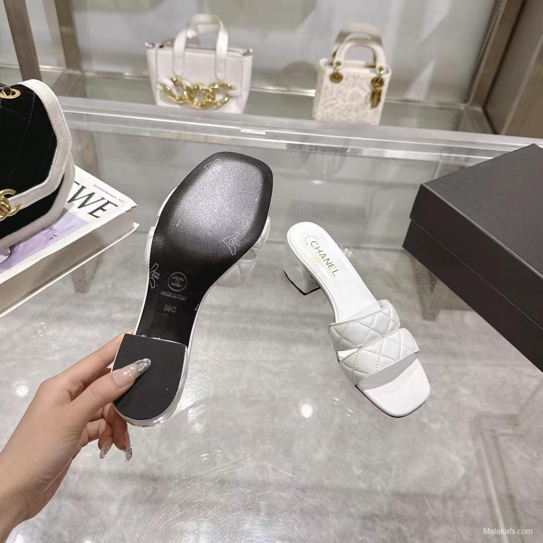 2025 Women Chanel White Leather Sandals LY00280