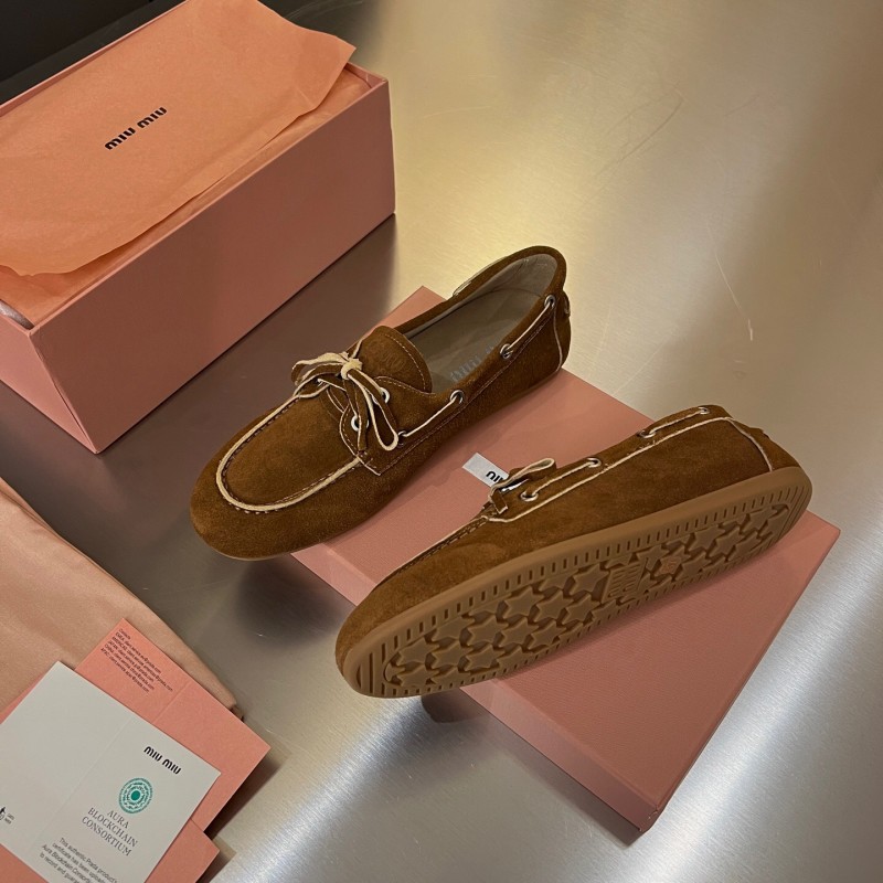 2025 Women Miu Miu Brown Suede Loafers LY00230