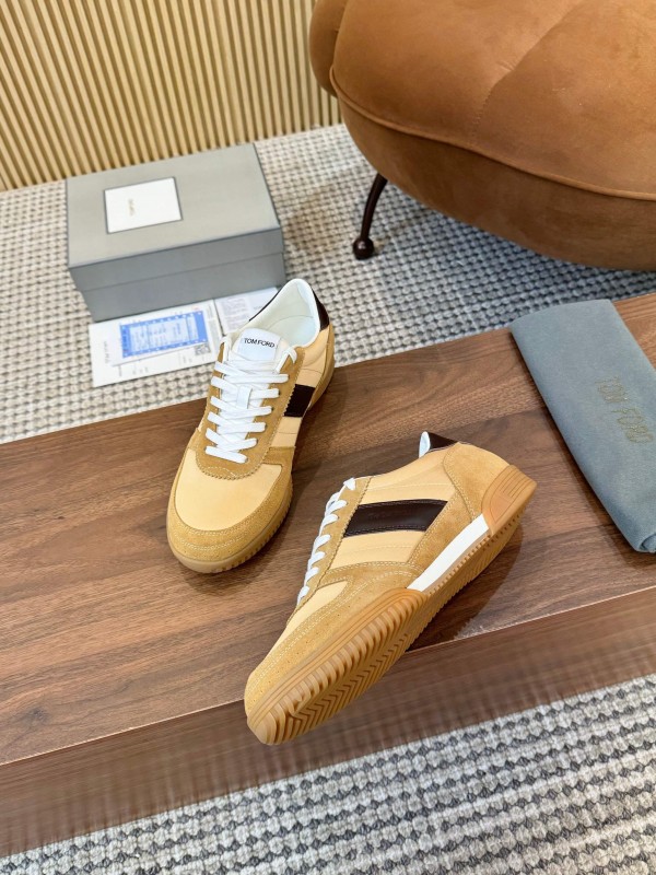 2025 Men TOM FORD Beige Brown Suede Leather Sneakers LY00360