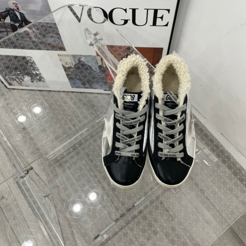2025 Women GGDB Silver Black Leather Shearling Sneaker