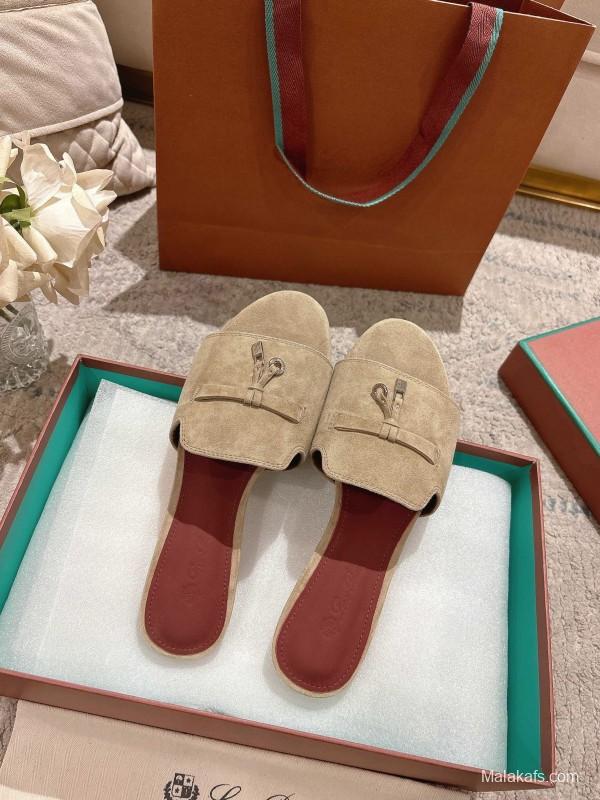 2025 Women LP Beige Suede Slippers
