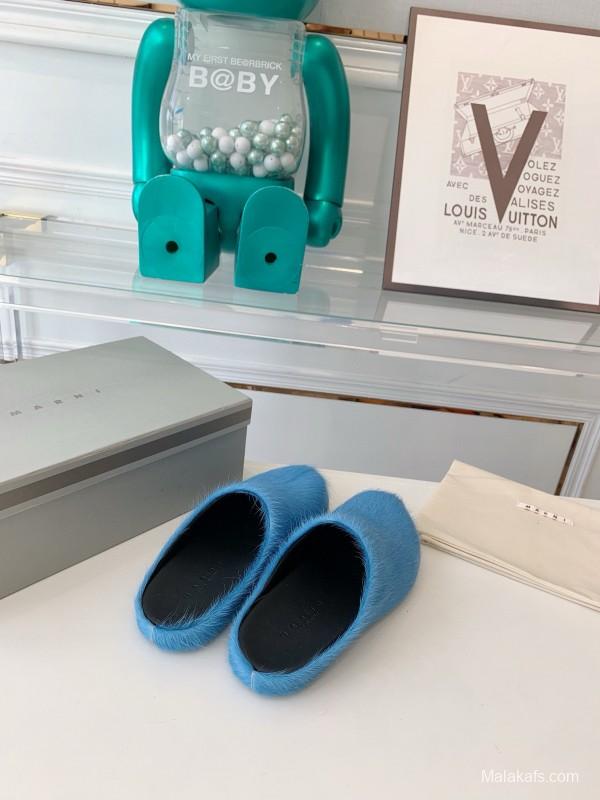 2024 Women Marni Blue Horsehair Slippers