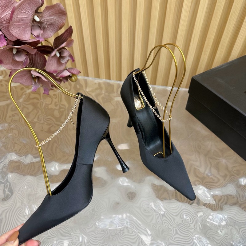 2025 Women Yves Saint Laurent Black Leather High Heel Pumps MJ00310