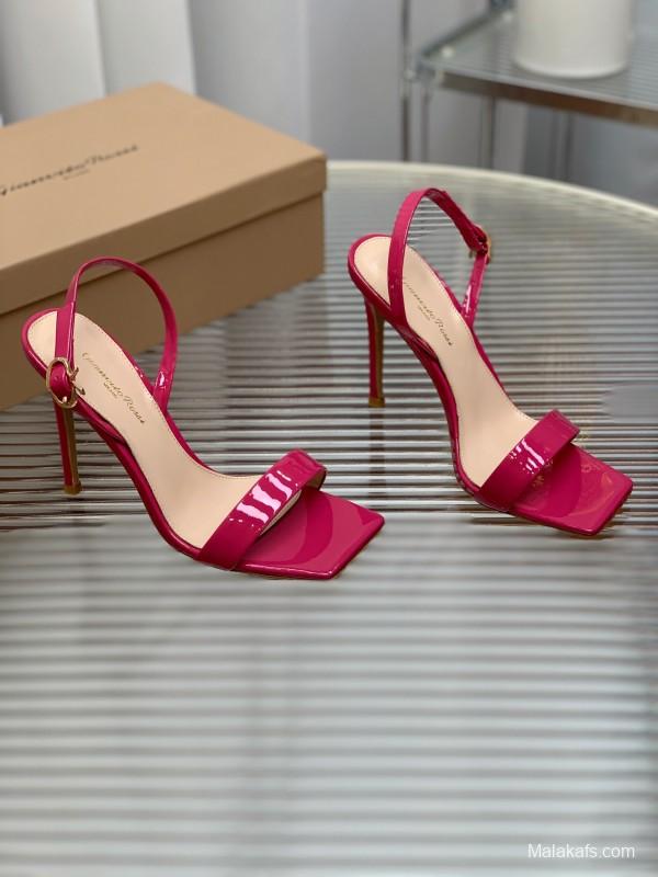 2025 Women Gianvito Rossi Pink Patent Leather High Heel Sandals