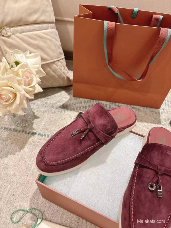 2025 Women LP Burgundy Suede Slippers