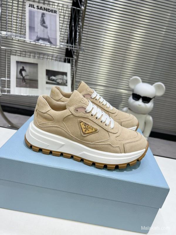 2025 Unisex Prada Beige Suede Leather Sneakers