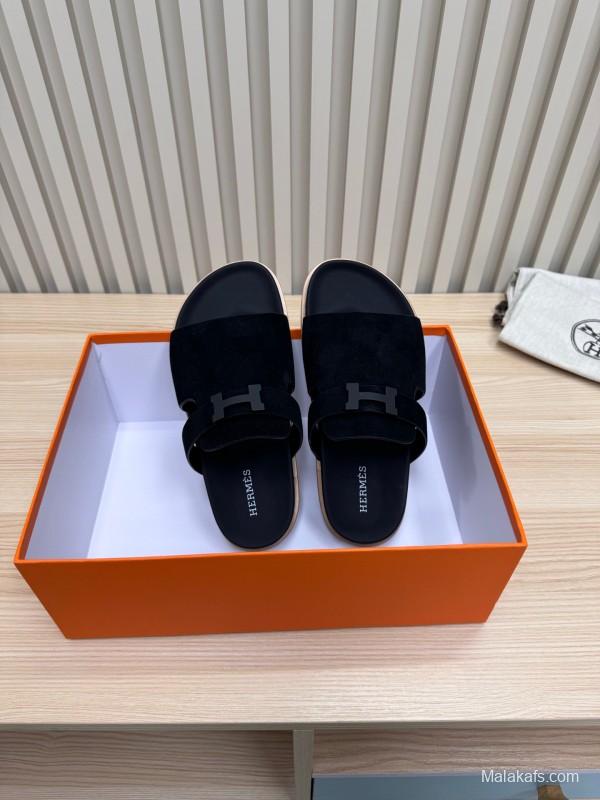 2025 Slippers Hermès Black Suede Sandals