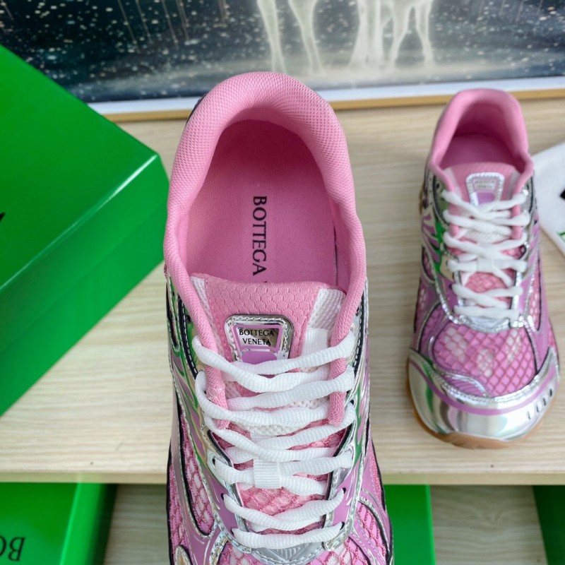 2025 Women BV Pink Silver Mesh Leather Running Sneakers