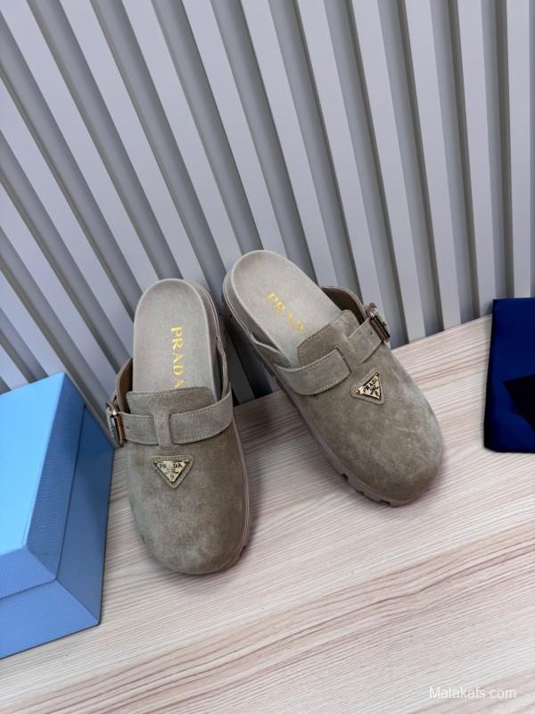 2025 Prada Grey Suede Slippers LY00280