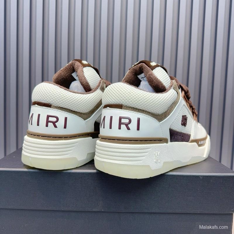 2024 Unisex Amiri Ivory Brown Leather Sneakers MJ00360