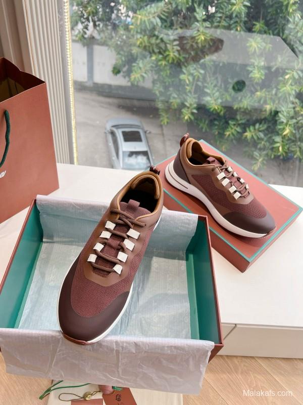 2024 Unisex Le Parmentier Brown Beige Mesh Leather Sneakers