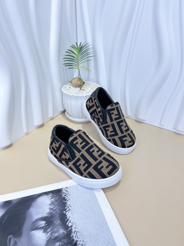 2024 Kids Fendi Black Brown Canvas Slip-On Shoes