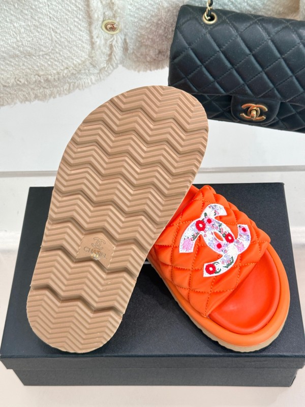 2025 Slippers Chanel Orange Leather Slippers KFY00260