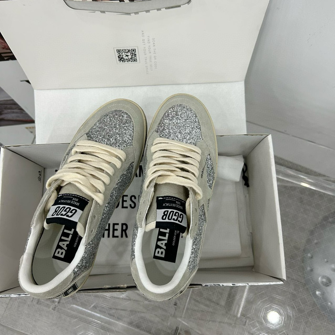 2024 Unisex GGDB Silver Grey Suede Glitter Low Top Sneakers MJ00260