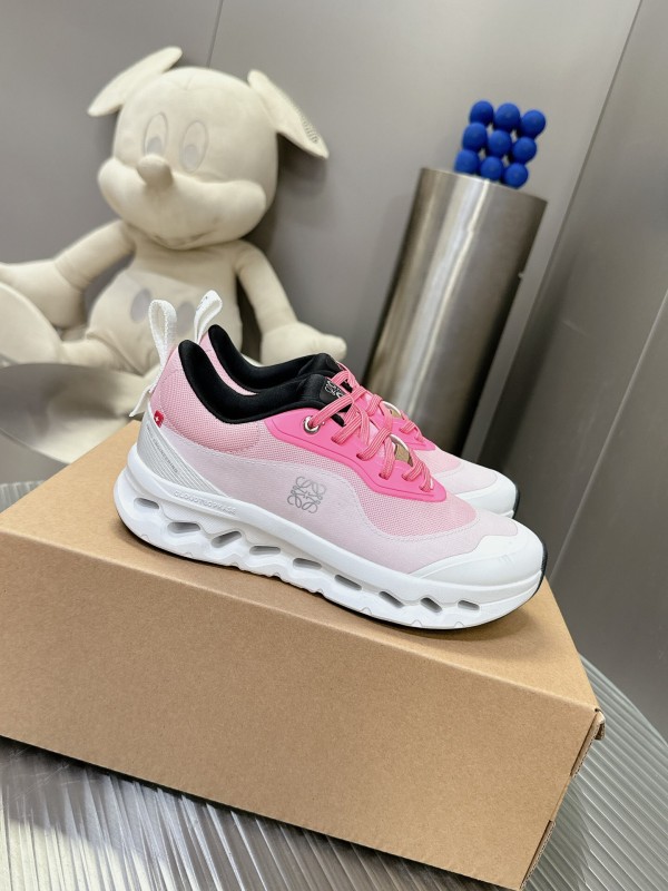 2025 Women Loewe Pink White Mesh Leather Sneakers