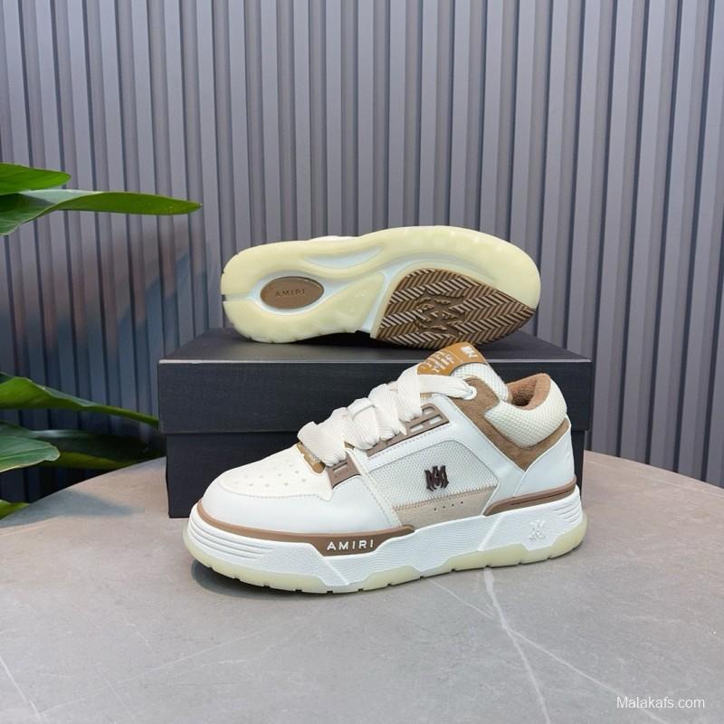 2024 Unisex Amiri White Beige Leather Mesh Sneakers MJ00360