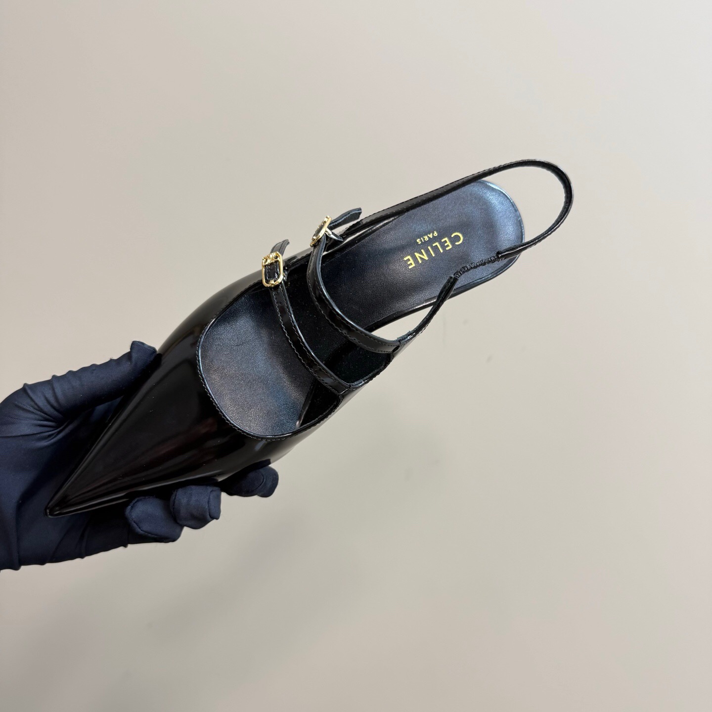2025 Women CELINE Black Patent Leather Slingback Heels