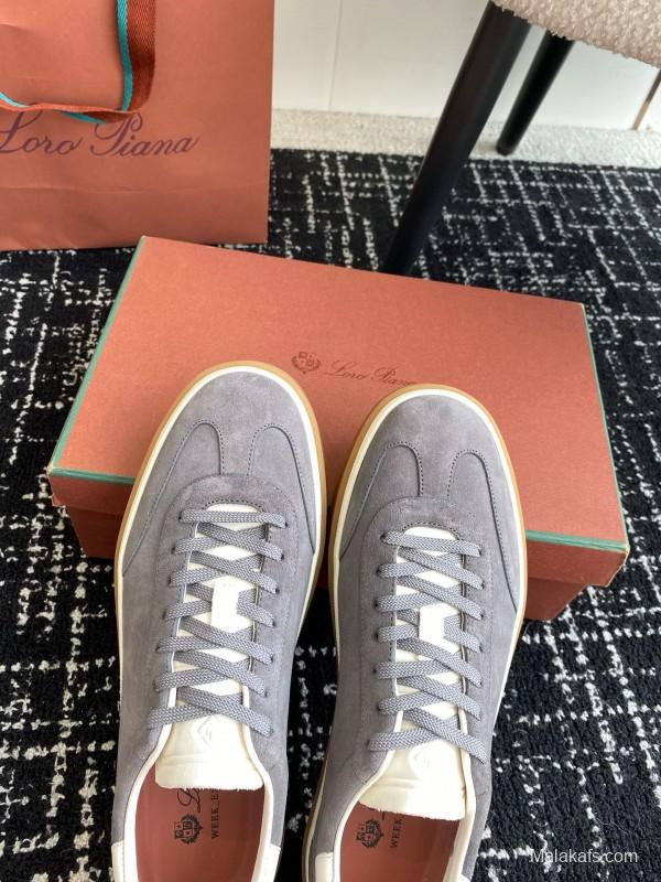 2024 Unisex Loro Piana Grey Suede Calf Leather Trainers MJ00320
