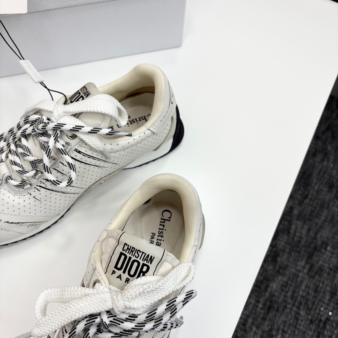 2025 Unisex Dior White Beige Leather Mesh Sneakers LY00300