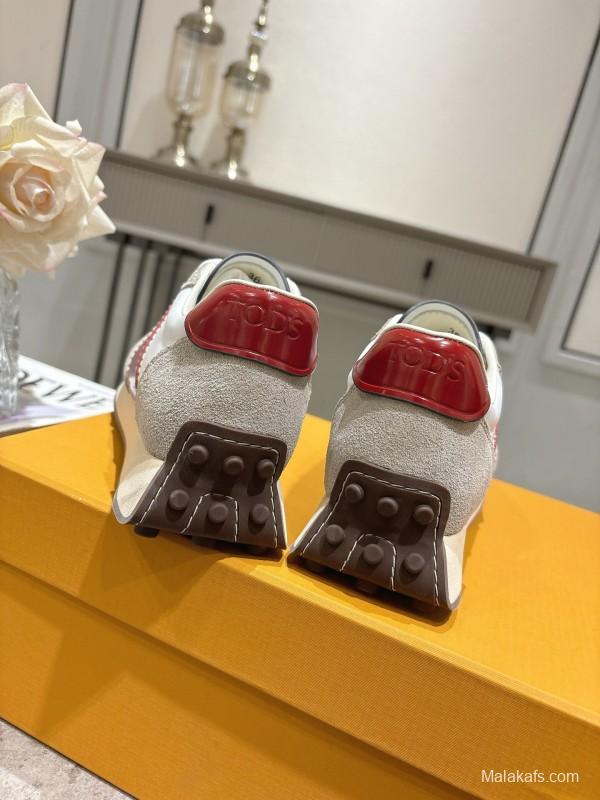 2025 Women TOD'S White Red Leather Suede Sneakers