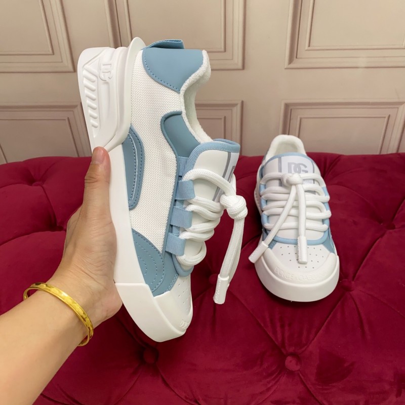 2025 Unisex Dolce & Gabbana White Blue Leather Mesh Sneakers