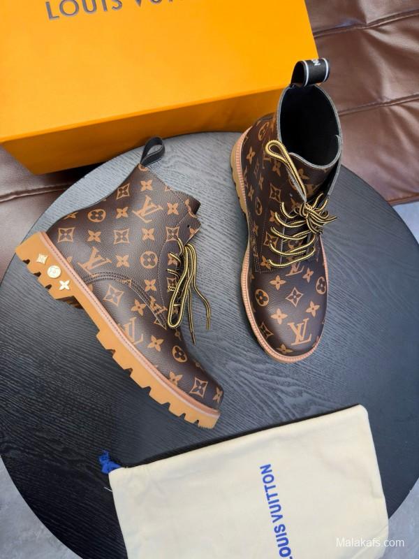 2024 Men Louis Vuitton Brown Leather Ankle Boots MJ00440
