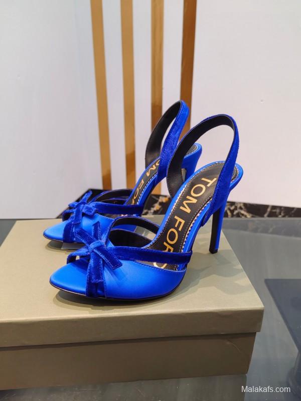 2025 Women TOM FORD Blue Velvet Satin High Heel Slingback KFY00300